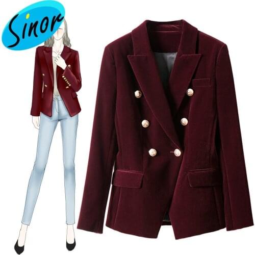 2021 Autumn/Winter new slimmed-down top gold velvet double-button small suit jacket female 981706