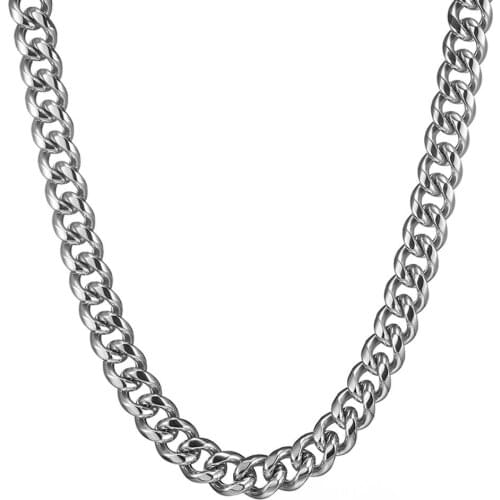 Granny Chic Fashion Silver Color 316L Stainless Steel 15mm Heavy Silver Curb Mens Cuban Chain Necklace jewelry 7"-40"