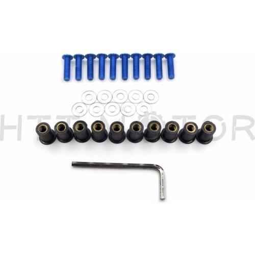 Aftermarket free shipping motorcycel parts 10pcs Motorcycle Windshield Windscreen Bolt Kit Well Nuts Bolts Washer Blue