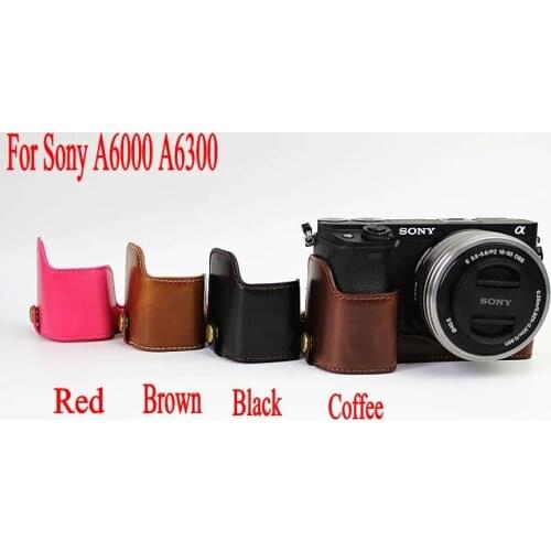 Professional PU Leather Half Camera Bag Case For Sony A6000 A6300 Camera