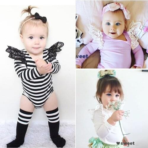 Newborn Infant Baby Girl Bodysuit Cute Lace Bodysuits Dress Black White Purple Long Sleeve Kids Clothing Toddlers Outfits