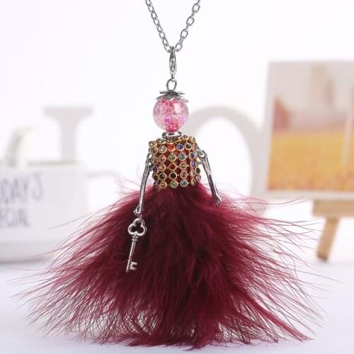 YLWHJJ brand doll cute pendant necklace for wemen long chain hot fashion jewelry rhinestone Exaggerated feather dress necklace