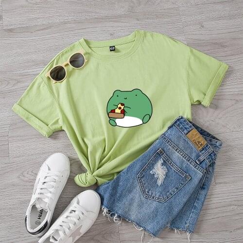 Summer Kawaii Frog Cartoon Printed T Shirts Women Short Sleeve Casual Harajuku Vintage Friends Korean Style Tops Tshirt Femme