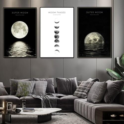 Canvas abstract Painting HD Moon Posters Black and White Planet Picture Nordic Modern Wall Art Living Room Decorativas paintings
