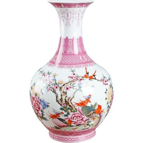 Chinese Style Antique Pink Ceramic Flower Vase Decorative Vases Living Room Home Decoration Accessories Vase