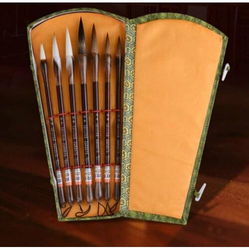 7pcs Caligrafia Chinese Calligraphy Pen Stone Badger Multiple Hairs Chinese Landscape Watercolor Painting Brush Brushes