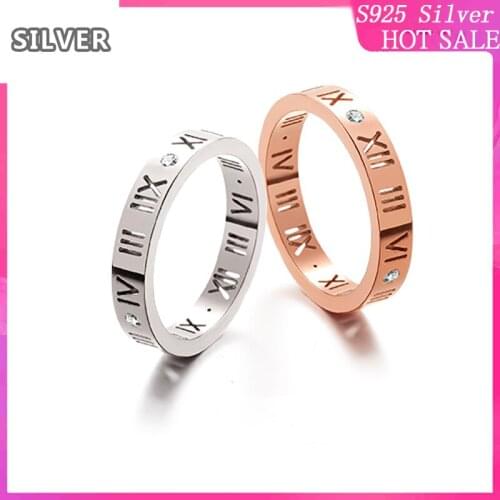 925 sterling silver Korean version of rose gold Roman pope digital lovers ring mens and womens end ring jewelry wholesale