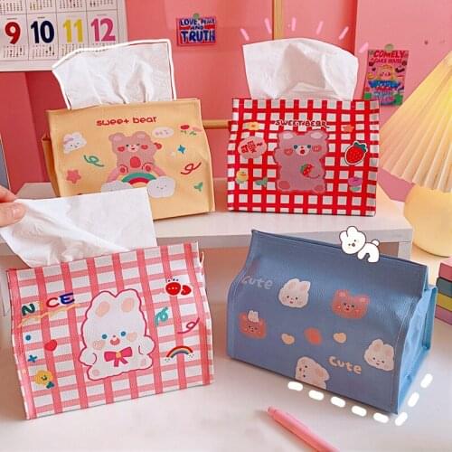 Cute Cartoon Bear Tissue Box PU Paper Napkin Case Girl Heart Papers Dispenser Holder Box Table Decoration