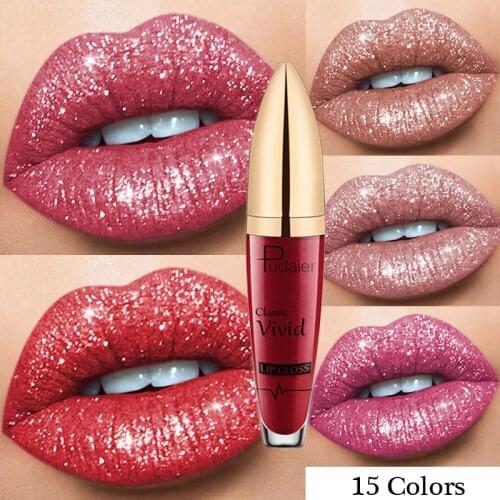 Fashion Matte Shiny Glitter Liquid Lipstick Shiny Lip Gloss Diamond Waterproof Long Lasting Pearl Lipgloss Lip Makeup 15 Colors