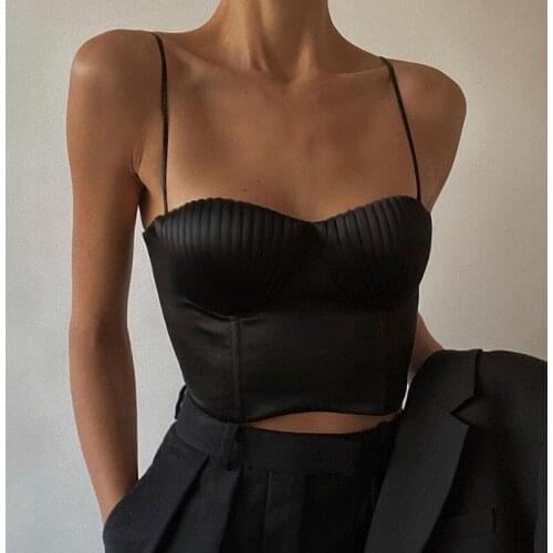 Fashion Black White Spaghetti Strap Top Elegant Lady Skinny Tube Cropped Bustier Sexy Women Summer Streetwear Backless Cami