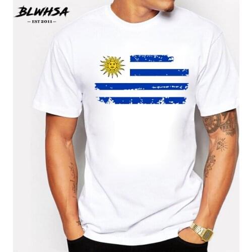 BLWHSA New Uruguay Flag T shirt Men Fashion Round Neck 100% Cotton Brands Design T-shirts Uruguay Fans Cheer TShirts