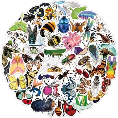 50PCS Insect Animal Cartoon Stickers Color Butterfly Dragonfly Cute Animal Stickers To DIY Stationery Luggage Laptop Guitar