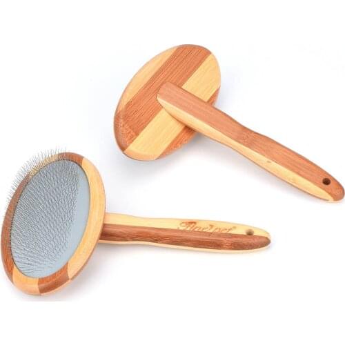 Natural Bamboo Eco Pet Oval Wood Grooming Slicker Brush for Short and Long Hair Dogs and Cats, Large Medium & Small Pet Brush