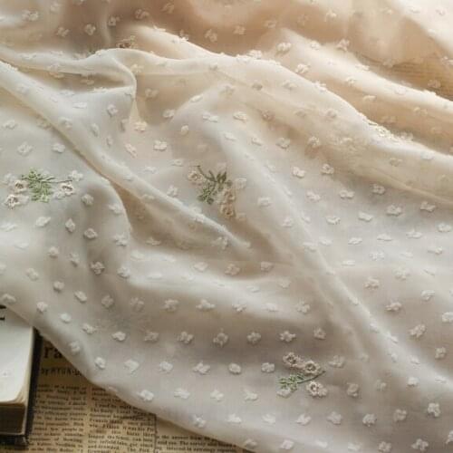 New Lover Grass Chiffon Fabric Jacquard Cut Flowers Swiss Dot Embroidery Small Floral Fabric For Dress Clothing,By The Meter