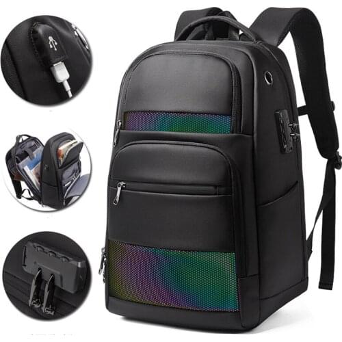 USB External Charge 15.6 Inch Laptop Backpack Mens Large Business Luminous Backpack Men Anti-theft Waterproof Travel Rucksack