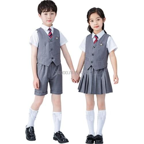 Boys Girls School Uniforms British Style Students Kindergarten Suit Girls Party Skirt Dress Performance Clothing Set Sport Suit