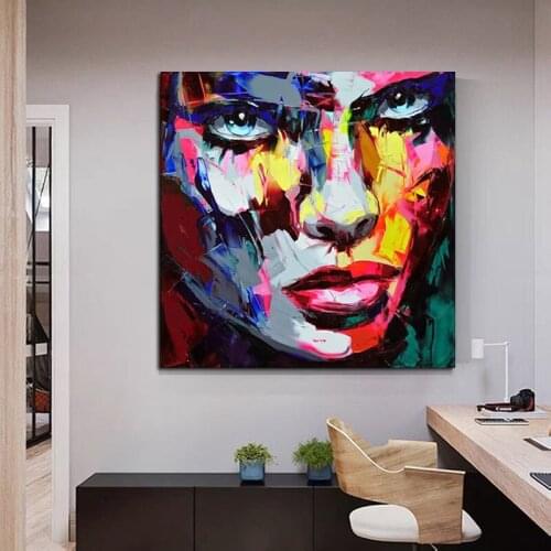 Modern Francoise Pop Street Art People Face Painting 100% Handmade Knife Oil Painting On Canvas Wall Decor No Frame