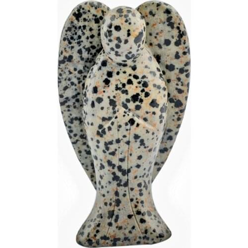 TUMBEELLUWA 3 inch Dalmation Jasper Pocket Guardian Angel Figurine Statue,Reiki Healing Stone