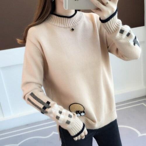 Autumn Winter New Cartoon Base Sweater Knitted Patch Pullover Sweater Women Korean Version Long-sleeved Tops Swetry Damskie