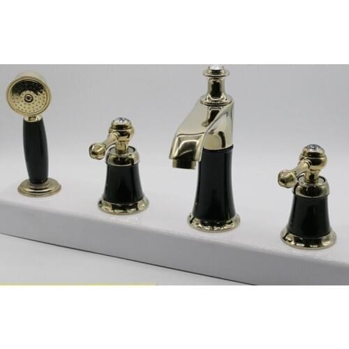 Vidric 3/4pcs=1Set Bathroom cabinet Faucet Ceramics Brass ,Double Knobs 3/4 Holes Deck Mounted Sink Faucet Hot Cold Mixer tap