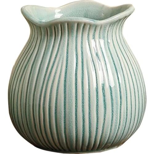 American Country Style High-Quality Striped Ceramic Vase Tabletop Flower Arrangement Pot Home Decoration