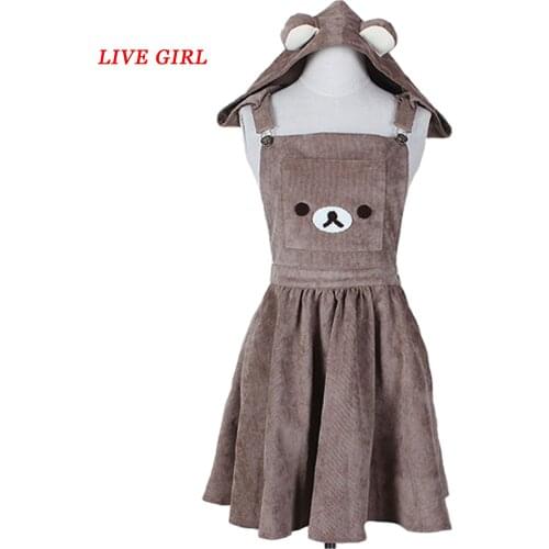 Japanese A-Line Dress Cute Bear Embroidery Gown Harajuku Lolita Dress