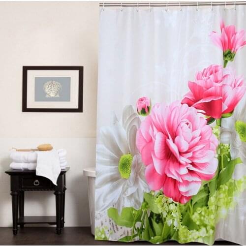 HappyTree Polyester Red Peony Shower Curtain Thicken Fabric Bathroom Curtain Flower Waterproof Bath Curtain Four Sizes