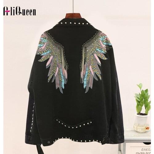 2021 Women Denim Jacket Chaquetas Mujer Riveting Nail Casual Embroidered Chain Tassel Jeans Jackets Loose Black Coats Streetwear