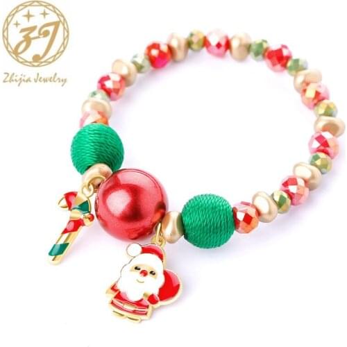 Zhijia merry Christmas bracelets bead Stone ladies bracelets santa claus bell socks Snowman snowflake woman bangles gifts