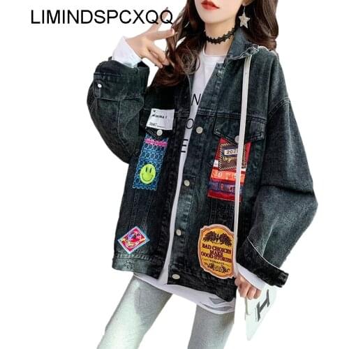 Womens Denim Jean Jackets Spring 2021 Embroidery Streetwear Harajuku Vintage Clothing Loose Black Coat Outwear Fashion Female