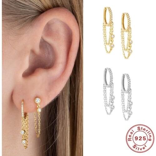 AIDE Luxury 925 Sterling Silver Chain Hoop Earrings for Women Fashion Piercing Earring Earings 925 Silver Jewelry kolczyki