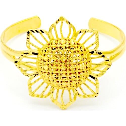 Anniyo Flower Bangle for Women Gold Color Jewelry Woman Ethiopian Bangle African Arab Indian Dubai Cuff Bangles #052306