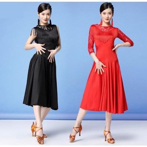 2020 New Fashion Women Competition Dance Clothes Lace Costume Set Sleeveless Fringe Salsa Dresses Ballroom Ladies Latin Dress