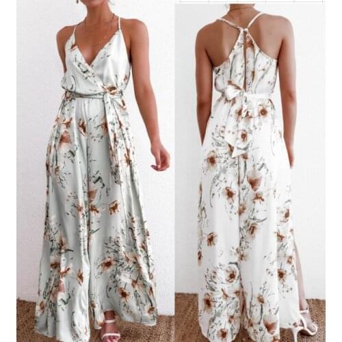 2020 Sexy Female Dress Women Summer Dress Beach Style Fashion V Neck Sleeveless Spaghetti Styap Chiffon Casual Women Dress