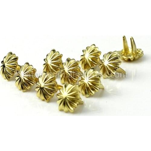 10pcs High Quality Solid Brass Chrysanthemum Prong Conchos Staples For Leather Bracelet Belt Decor Bag Strap Snap Hook 11mm/13mm