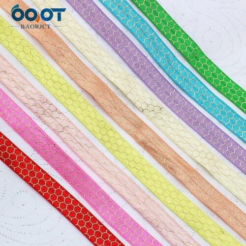 10yards 5/8''geometric bronzing Ribbon Elastic Foldover Elastics Stretch Hair Ties Headbands for Baby Girls Hair Bow E-20508-976