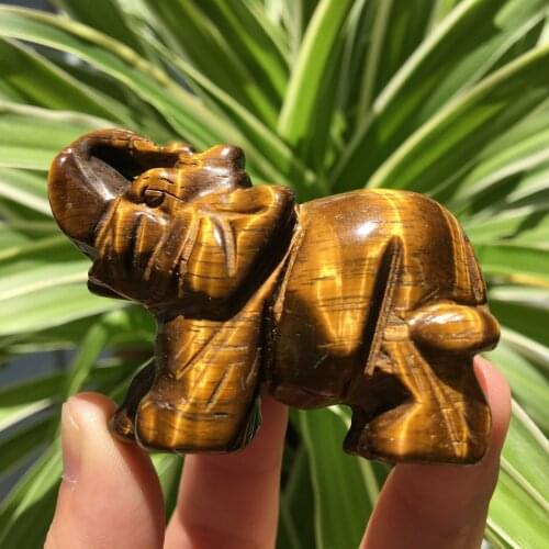2.0" Natural Tigers Eye Quartz Crystal Hand-carved Elephant For Home Decor