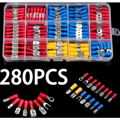 280Pcs boxed Assorted Electrical Wire Crimp Butt Ring Fork Set Ring Lugs Rolled KitSpade Terminals Insulated Cable Connector