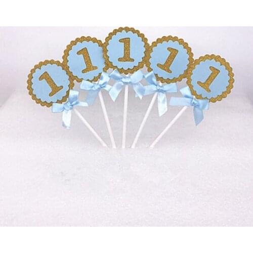 5Pcs Blue Ribbon Bow Cake Cupcake Topper 1st Birthday Party Decorations Kids Bachelorette Baby Shower Boy Girl Supplies