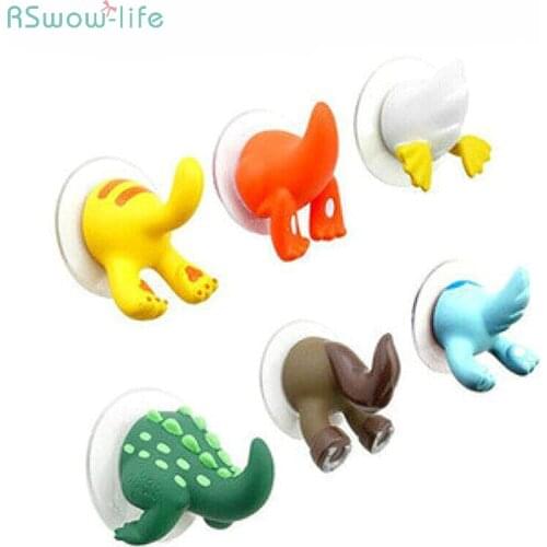 5PCS Cartoon Cute Animal Tail 1-Hook Sucker Hook Creative Traceless Clothes Hook Plastic Cement Wall Hook Decorative Key Hanger