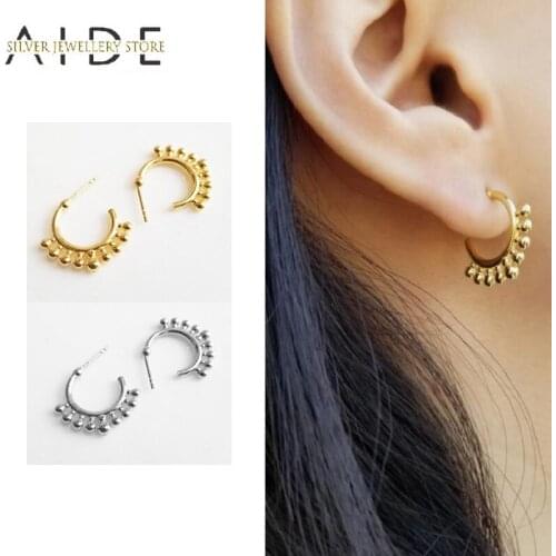 AIDE Exquisite Small Beads Tassel Circle Stud Earrings for Women Geometric Bead pendientes Earings Silver 925 Jewelry kolczyki