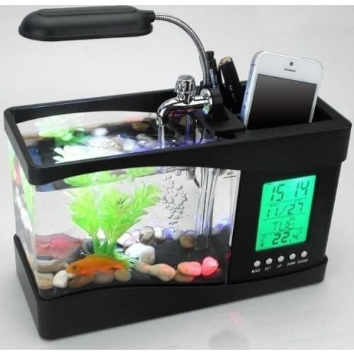 Aquarium USB Mini Aquarium Fish Tank Aquarium With LED Lamp Light LCD Display Screen And Clock Fish Tank Aquarium