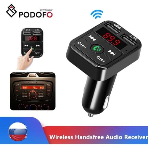 Podofo Wireless Bluetooth 5.0 Car Fm Transmitter Radio Handsfree Dual Usb Charger Adapter Digital Display Aux FM Modulator