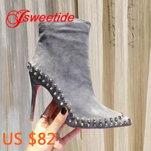 Black And Silver Rivet Boots For Women Brand motorcycle boots Fashion Short Boots Strap Studded Spikes Shoes Woman