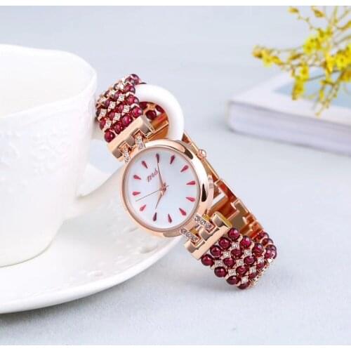 Natural garnet stone bracelet & 33mm watch DIY jewelry for woman waterproof watch for summer beach wholesale