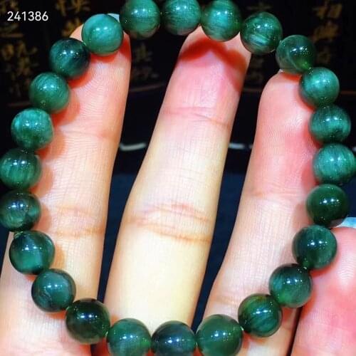 8mm Genuine Natural Green Rutilated Quartz Clear Round Beads Bracelet Women Men Cat Eye Wealthy Stone Genuine AAAAAA