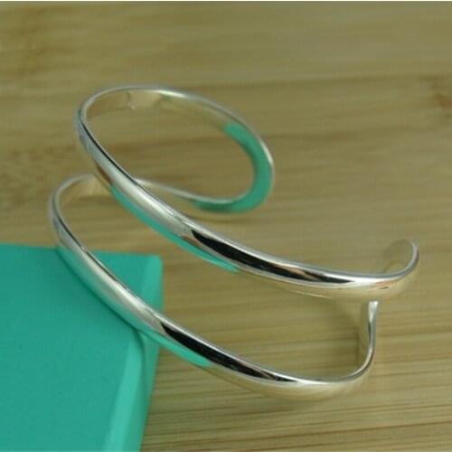 BABYLLNT 925 Silver Double Circle Line Bangle Bracelet For Woman Wedding Engagement Fashion Charm Party Jewelry Gift
