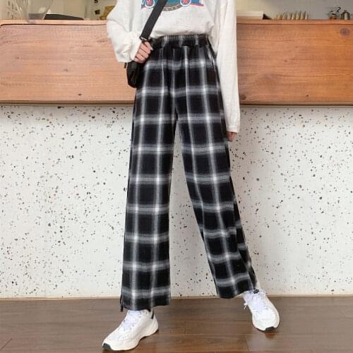 Women Pants Black And White Plaid Pants Women 2021 Loose Autumn Straight Pants Casual Pants Sports Trousers Pantalones De Mujer