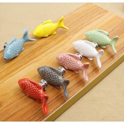 Children Drawer Knobs Fish Shape Ceramic Handles for Kids Room Kitchen Cabinet Handles Cupboard Knobs Desk Furniture Hardware