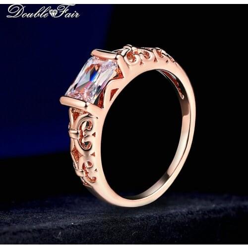 Double Fair Anti Allergy Crystal Rings For Women Rose Gold Color Fashion Retro Jewelry/Jewellery HotSale Drop Shipping DFR367